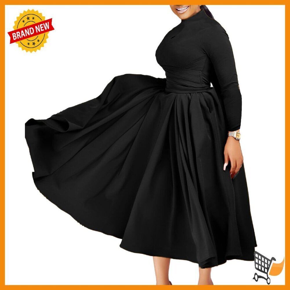 Plus Size Long Sleeve Maxi Dress A Line Flowy Cocktail Formal
